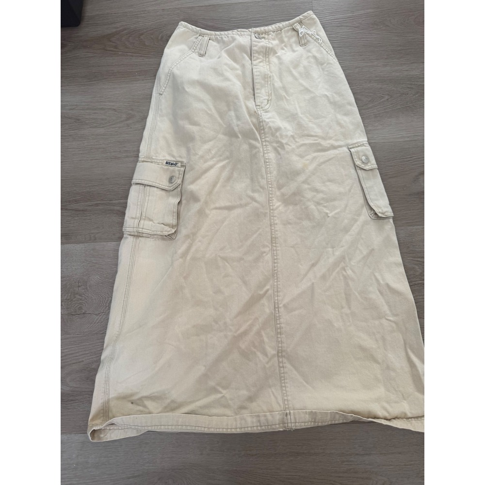 Vintage Revolt Cargo Maxi Skirt Tan Khaki Twill Utility Y2K Gorpcore Size 3/4